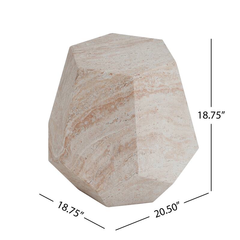 Outdoor Indoor Lightweight Concrete Side Table, Hexagonal Round Travertine Accent Table - 21.52