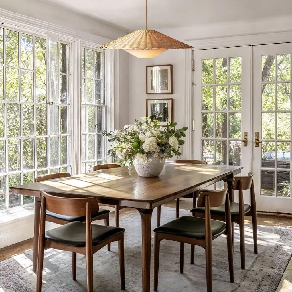 Sunny Rattan Pendant Light - Natural Large Cone 1-Light Handwoven Light Fixture For Modern, Transitional, Farmhouse Room Décor