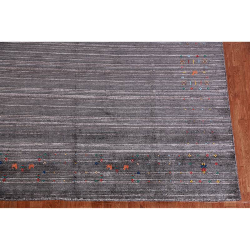 Hand Knotted Oriental 100% Wool Carpet Tribal Tribal Greys & Charcoal Gabbeh Area Rug - 10' 0'' X 7' 10''
