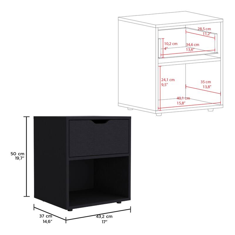 19.7-Inch High Nightstand End Table with Open Shelf