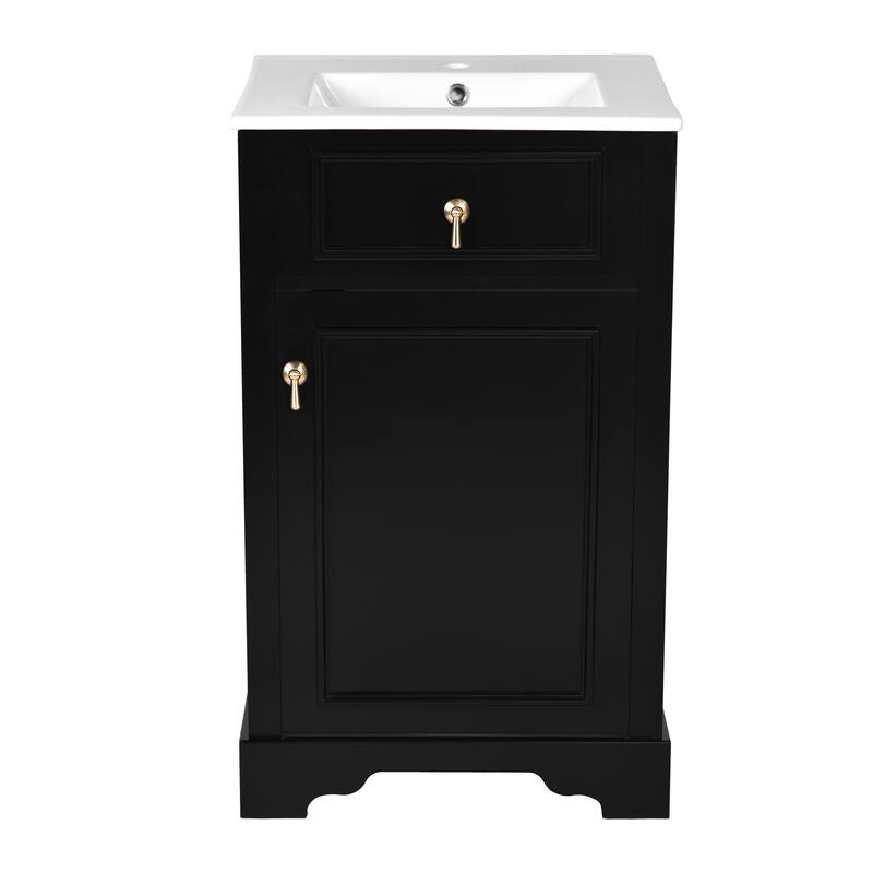 Small Bathroom Vanity with Ceramic Sink, Narrow Bathroom Cabinet with Soft Close Door, Storage Cabinet with Adjustable Shelf