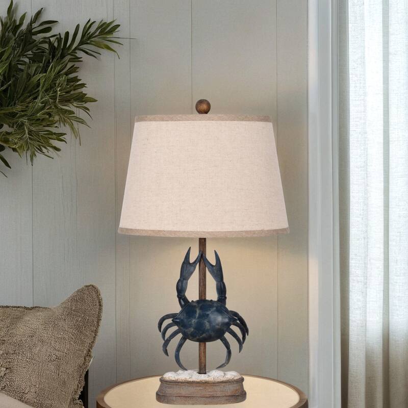 Polyresin 25" Table Lamp with Linen Shade, Blue & Brown
