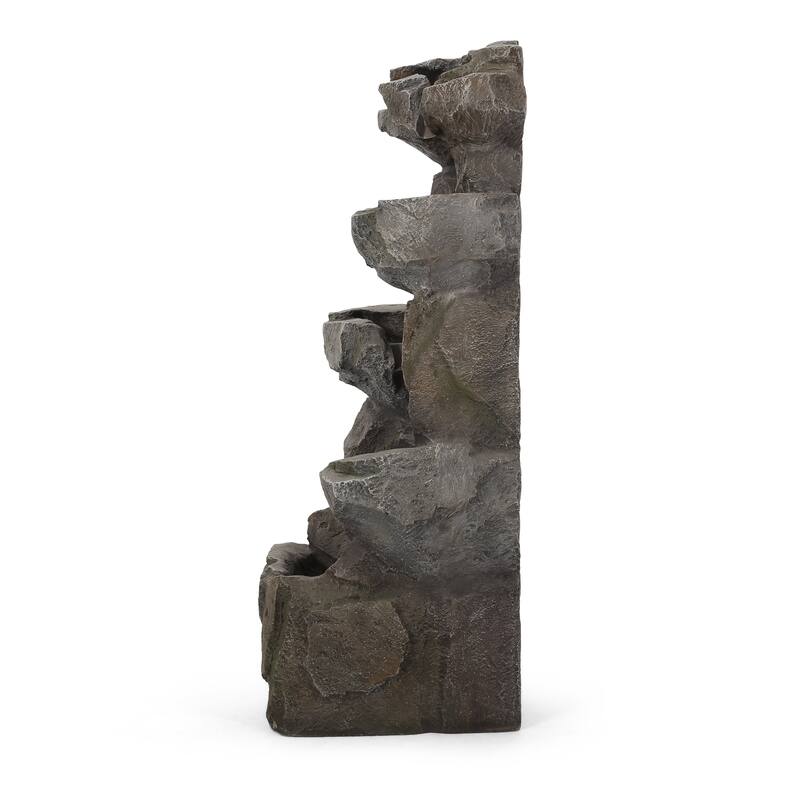 34"H 4 Tier Floor Fountain With LED Light, Stone Gray Outdoor Fountain