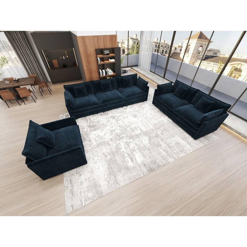 Modern Living Room Set, Upholstered Chenille Sofa with Pillows for Living Room, Chenille