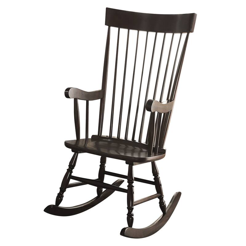 Classic Wooden Rocking Chair with Intricate Spindle Back Design, Offering Unparalleled Comfort and Style.