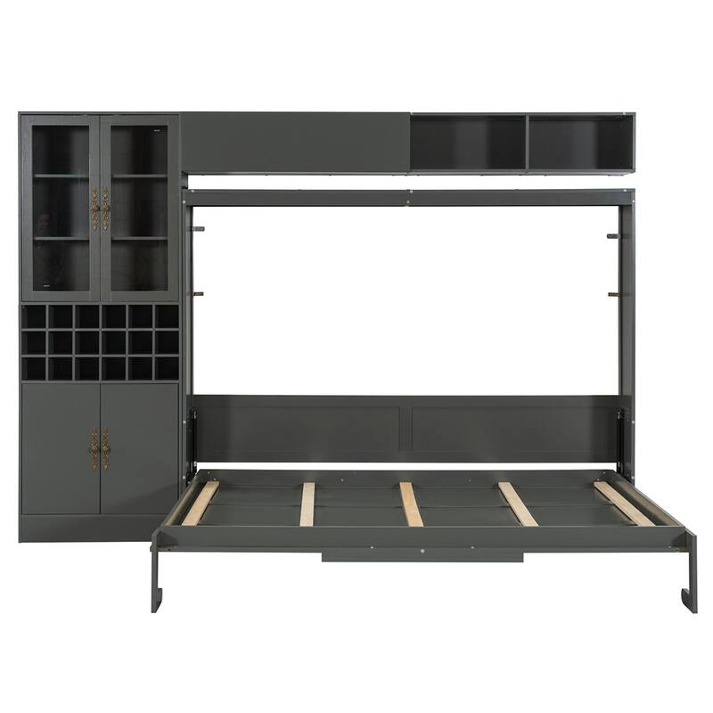 Queen Size Murphy Bed Wall Bed with Sofa ,Shelves USB & Light