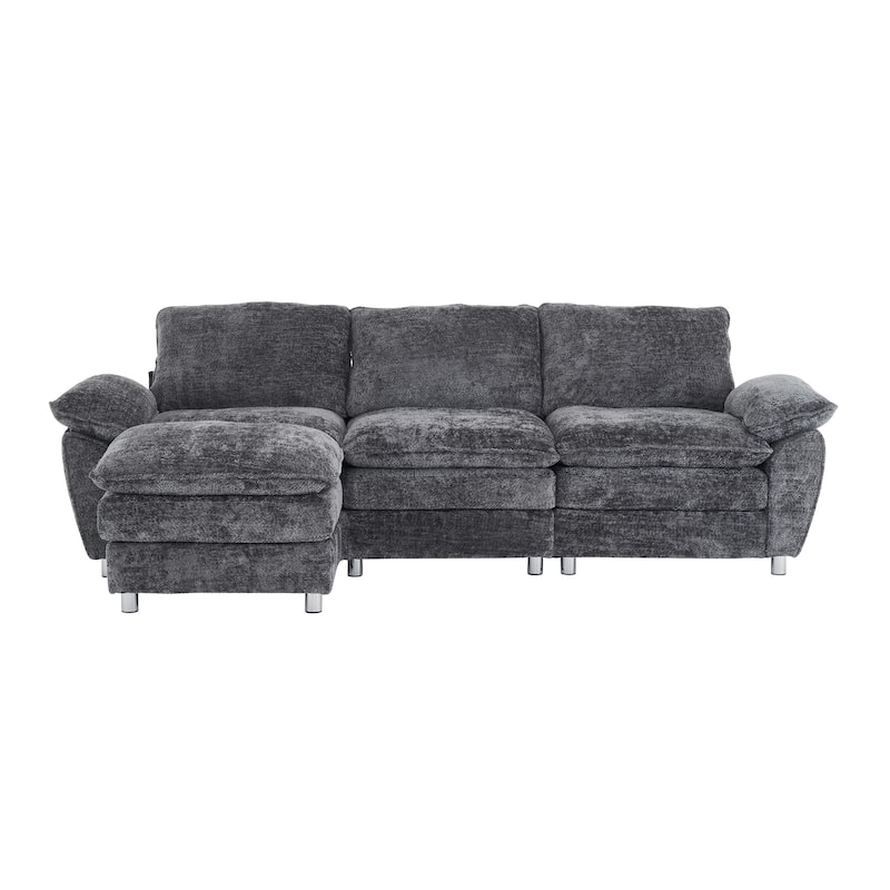 Modern Deep 3-Seat Sofa Couch with Ottoman