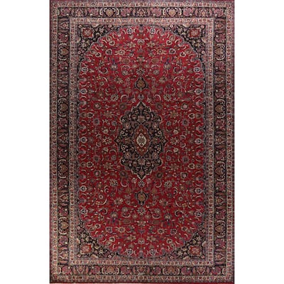 Hand Knotted Oriental 100% Wool Carpet Traditional Floral Red Mashad Area Rug - 15' 1'' X 10' 0''