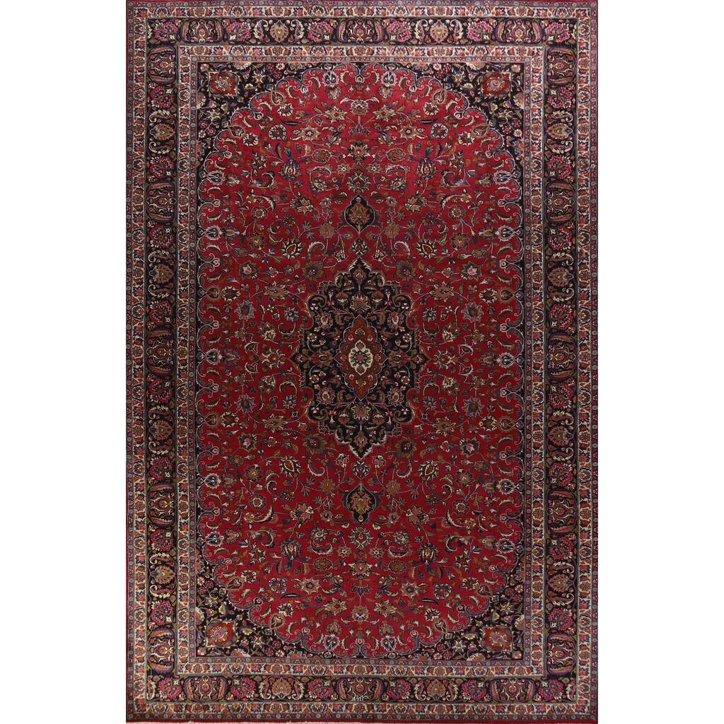 Hand Knotted Oriental 100% Wool Carpet Traditional Floral Red Mashad Area Rug - 15' 1'' X 10' 0''