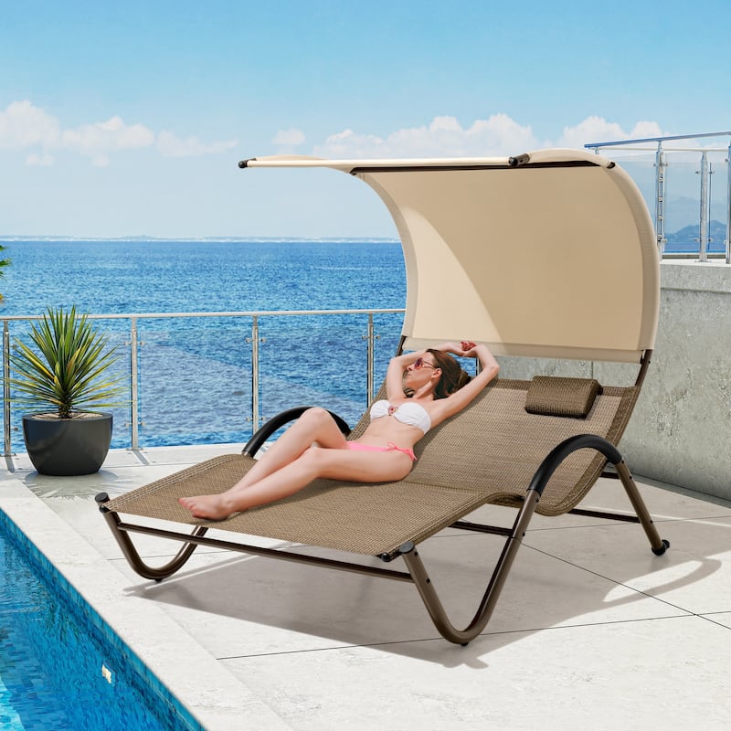 Outdoor Patio Double Chaise Lounge Chair - 72.8" D x 54.7" W x 64.6" H
