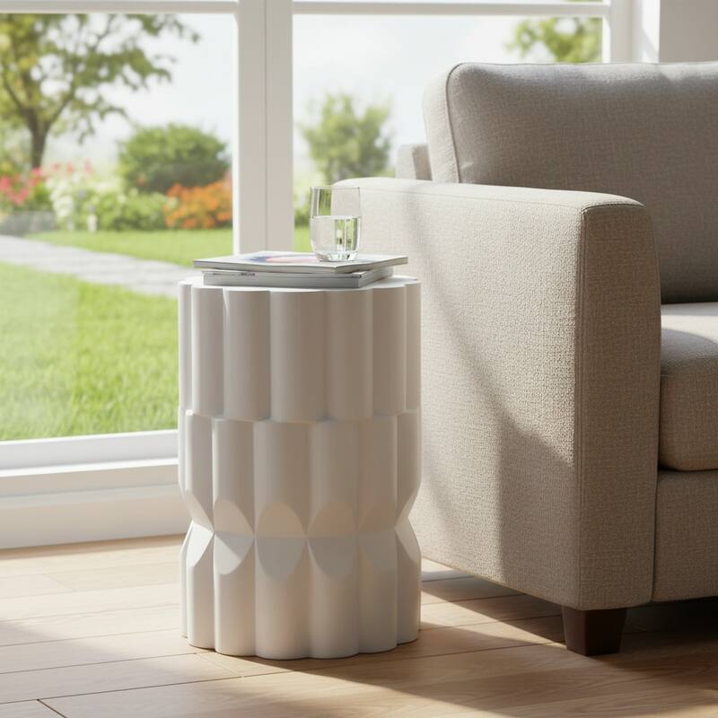 Christopher Knight Home - Modern Handmade 13" Lightweight MgO Geometric Accent Side Table for Indoor and Outdoor Use - White