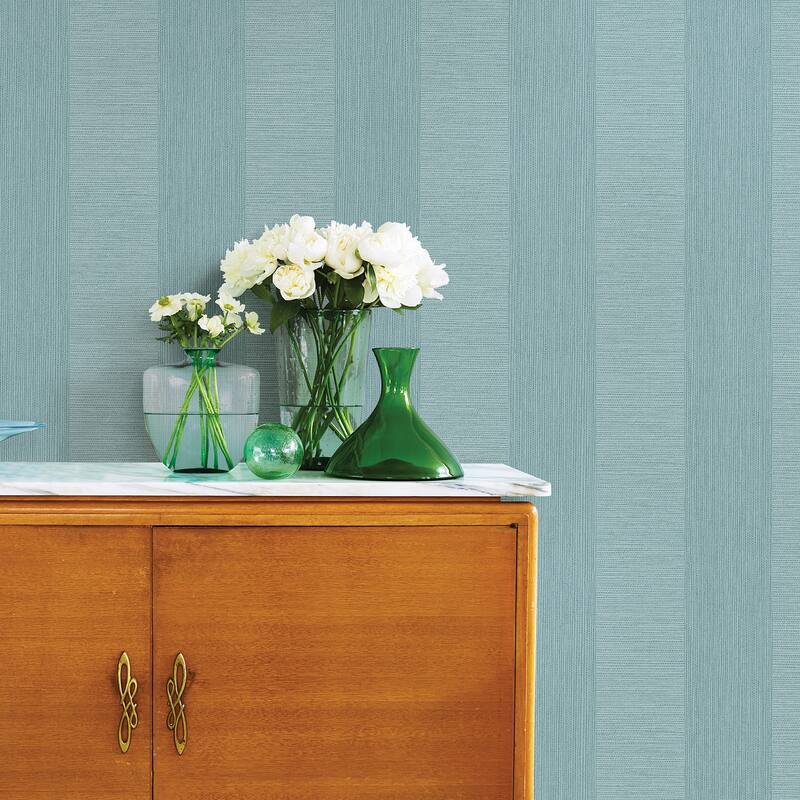 A-Street Prints Intrepid Aqua Faux Grasscloth Stripe Wallpaper