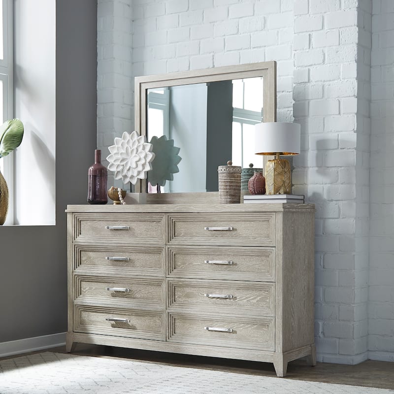 Belmar Washed Taupe & Silver Champagne Dresser & Mirror - 8-drawer