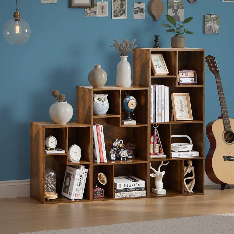 Wood Storage Cube Bookcase, 3 Tier 5 Cube Open Shelf Storage Cabinet, Multipurpose Bookshelf, Corner Display Cabinet