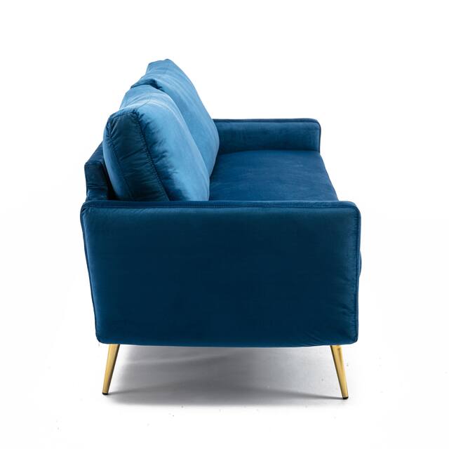 Modern Loveseat Square Arms Upholstered Velvet Sofa with Pillows
