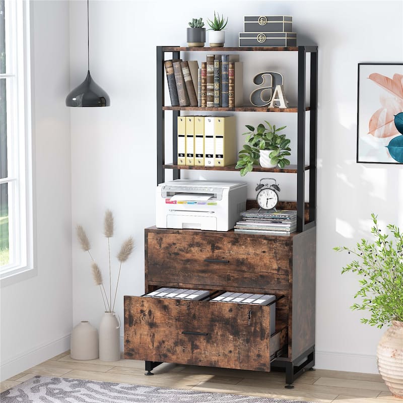 Bookcases with Drawers, Multi-Functional Shelf Units for Collection - Brown+Black