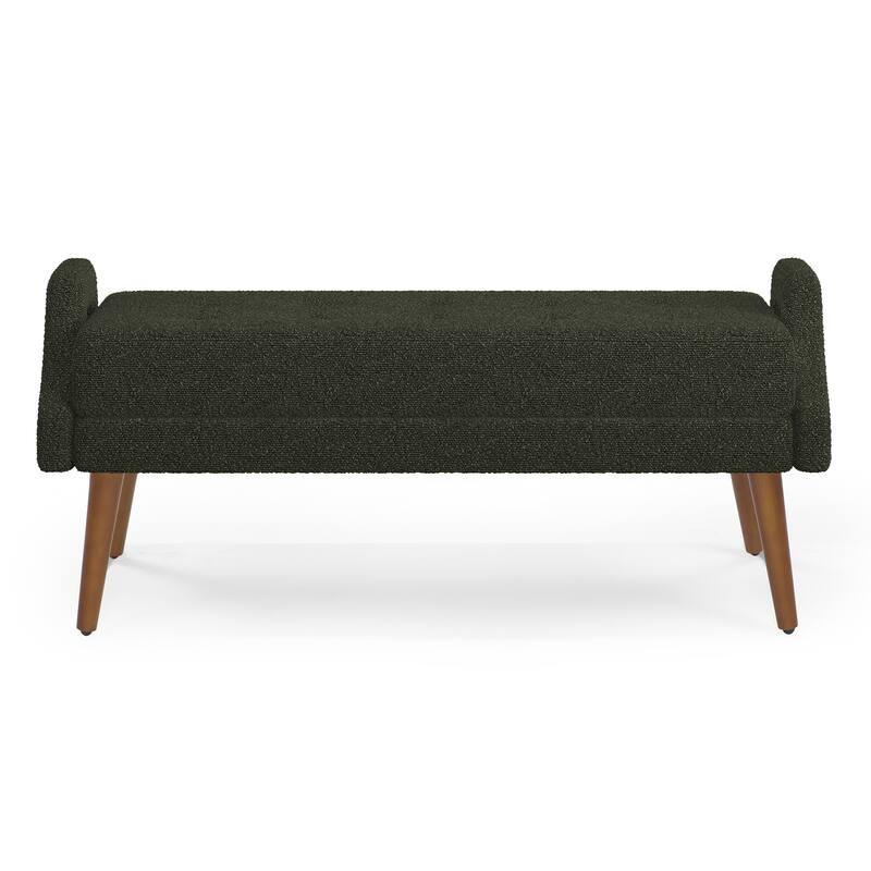 Modern living room bench, made of looped yarn fabric, with soft cushion, irregular geometric armrests