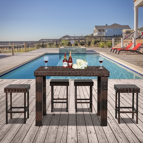 48" Bar Table-Table and Chair Set of 5 Brown Gradient