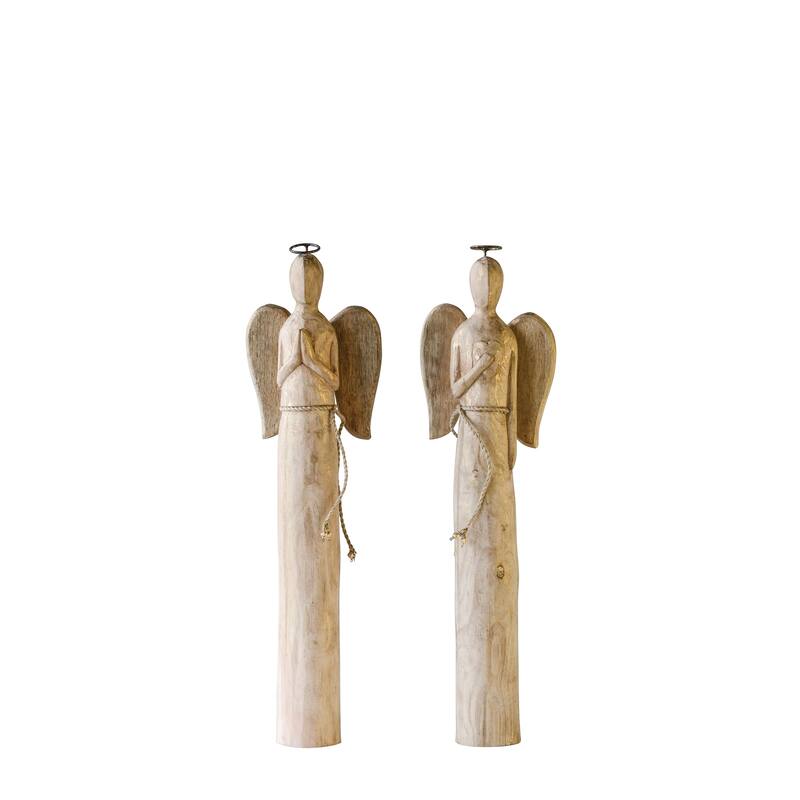 Mango Wood Angel, Set of 2 - Natural