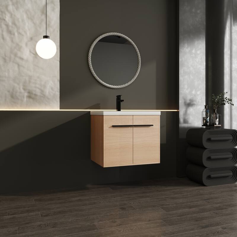 GDFStudio - Levistar Modern Wall-Mounted Bathroom Vanity Set with Scratch-Resistant Resin Sink & Soft Close Doors