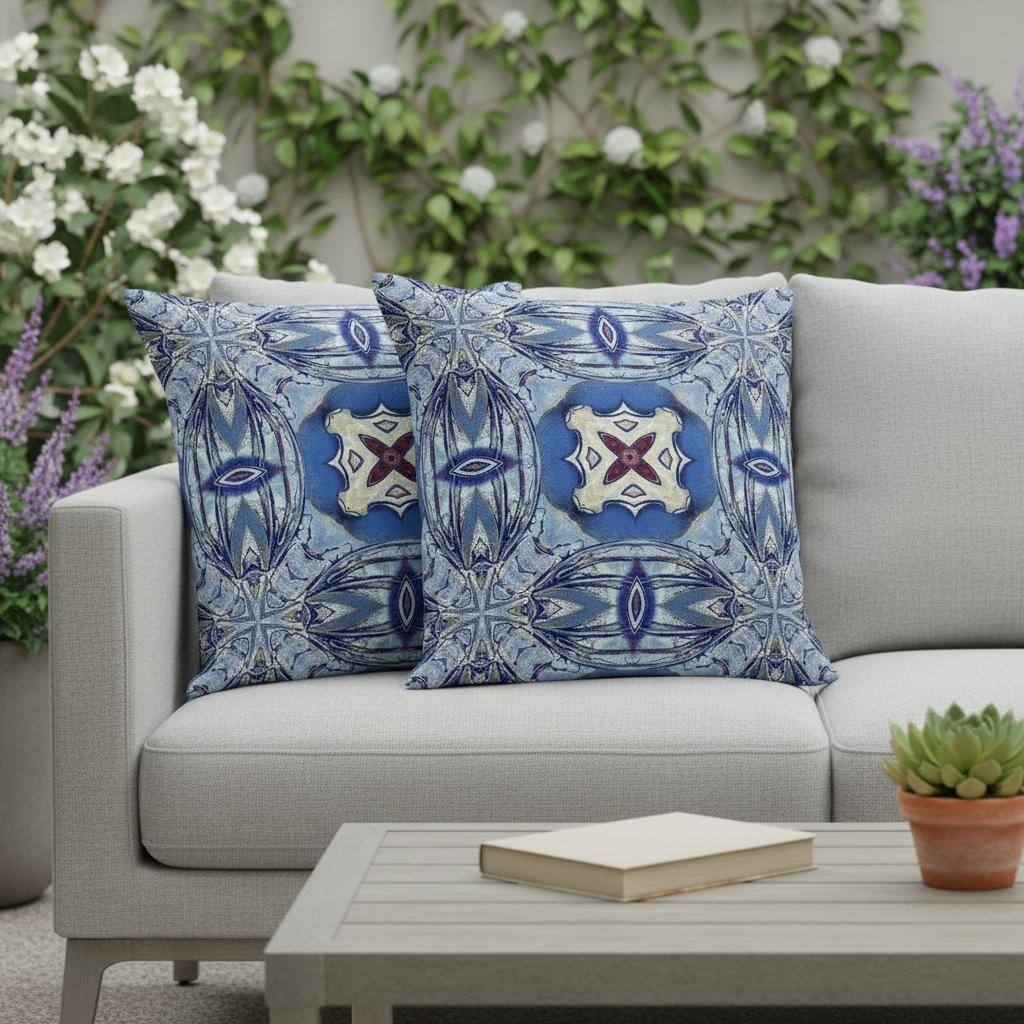 HomeRoots Set of Two 16" X 16" Blue and Green Blown Seam Floral Indoor Outdoor Throw Pillow - 16.00' X '16.00' X '5.00