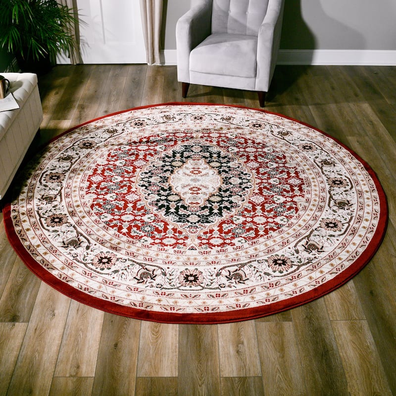 Hollywood Collection Red/Ivory Area Rug - 5'2'' Round