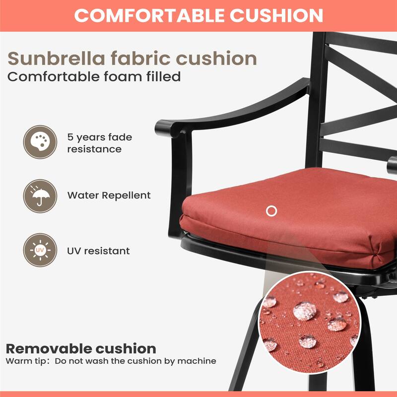 Pellebant Patio Outdoor Indoor Aluminum Swivel Bar Stools Dining Chairs with Sunbrella Cushion