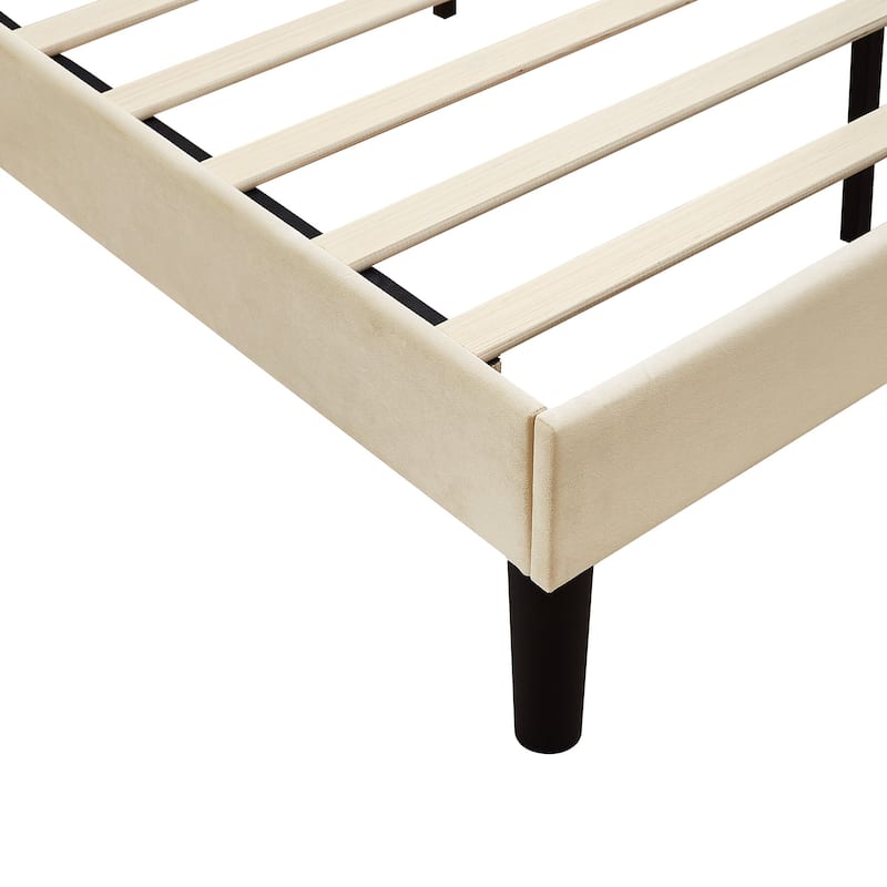 Javlergo Upholstered Platform Bed Frame with Nailhead Trimmed Adjustable Height Headboard No Box Spring Needed