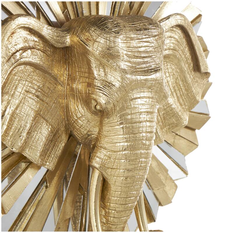 Resin Elephant Decorative Sculpture with Mirrored Sunburst Accent and Black Stand - Gold - Roche River Decor