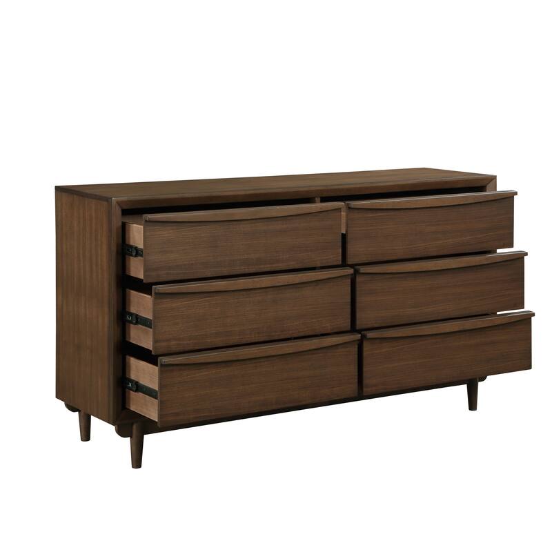 Soly 62 Inch Wide Dresser, 6 Drawers, Lip Pull Handles, Walnut Brown Finish
