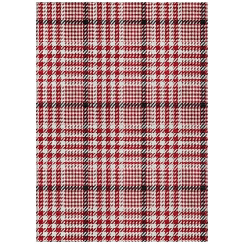 Machine Washable Indoor/ Outdoor Plaid Chantille Rug