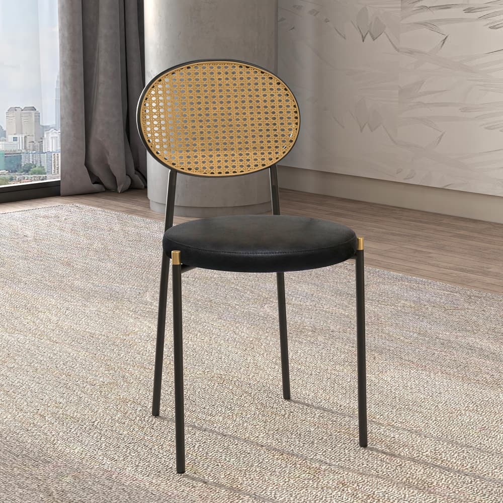 Leisuremod Euston Modern Velvet/Leather Dining Chair - Minimalist Wicker Back Accent Chair for Home Living Room & Kitchen