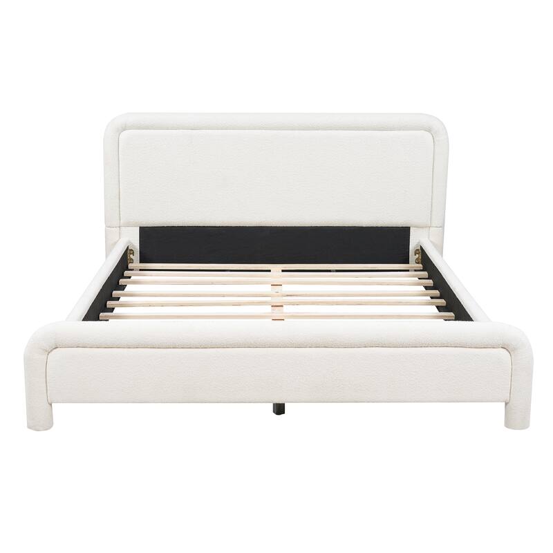 Christopher Knight Home - Boucle Upholstered Platform Bed Frame with Curved Headboard