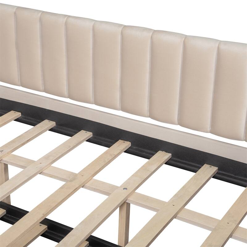 Full Size Upholstered daybed with Trundle and Wood Slat Support