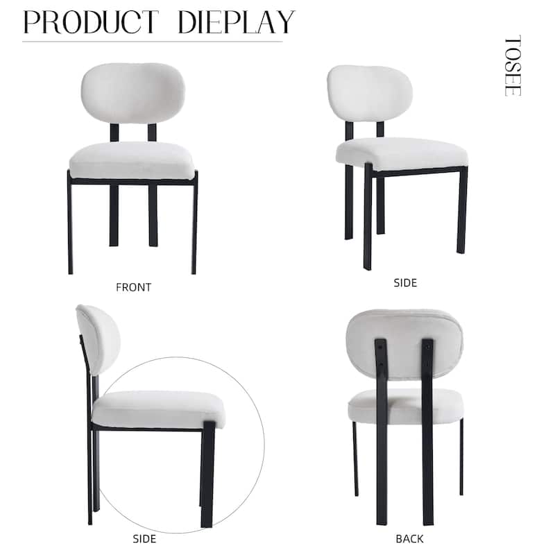 Mid-Century Upholstered Boucle Kitchen Dining Chairs with Black Metal Legs Set of 2