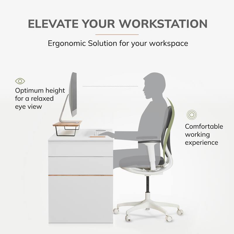 Jani Wood Monitor Stand Riser Desk - Ergonomic Design Stand, Desktop Organizer Table for Home, Office Workspace, Gaming Desk