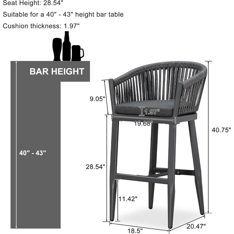 PURPLE LEAF Outdoor Counter Height Bar Stools Set of 4 Patio Aluminum Barstools with Back and Cushions