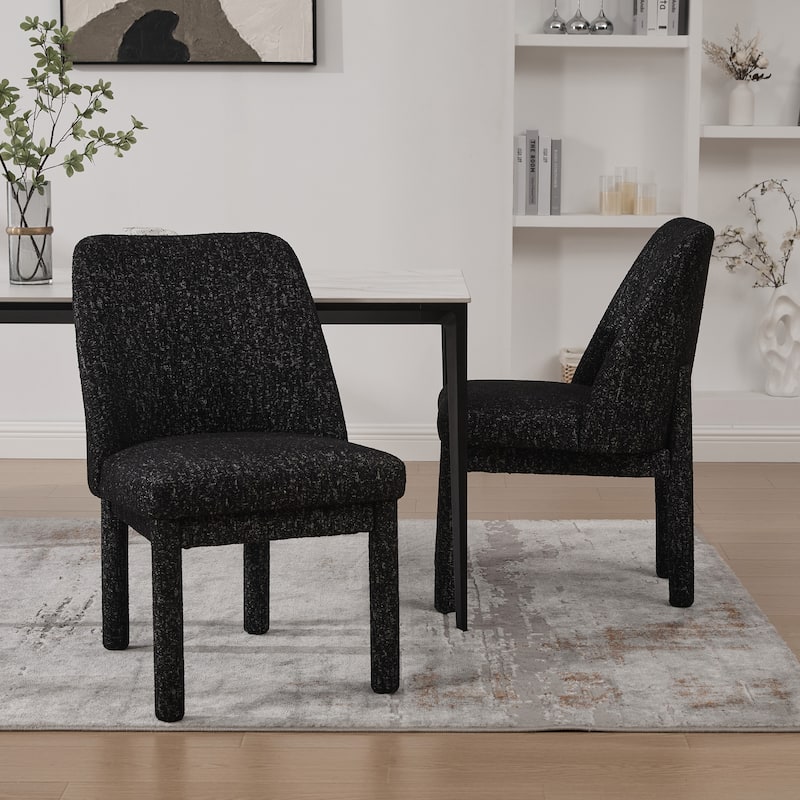 Chenille Upholstered Dining Chair Set of 2, Kitchen Side Chairs with Curved Backrest, Accent Chair with Rubberwood Legs