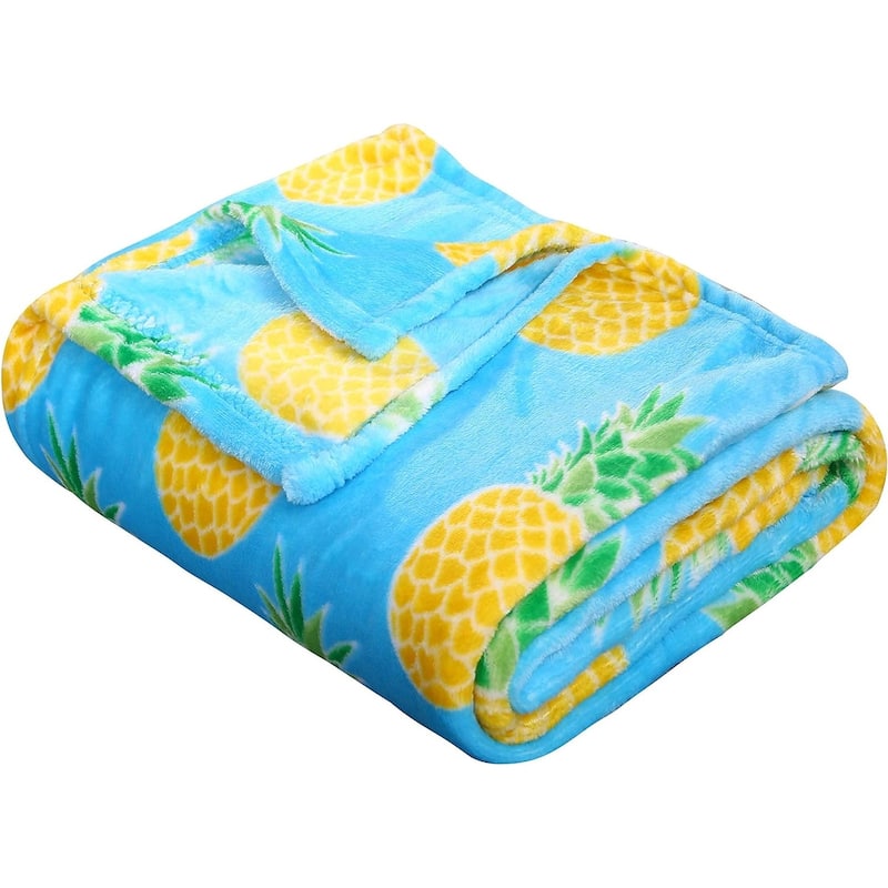 Tropical Summer Novelty Velvet Fleece Throw Blanket (50" x 60") - Pineapples - Throw
