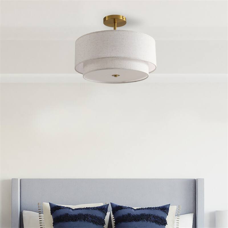 15" Modern Ceiling Light, Fabric Upholstered, Flush-Mount Fixture (Bulb Not Included)