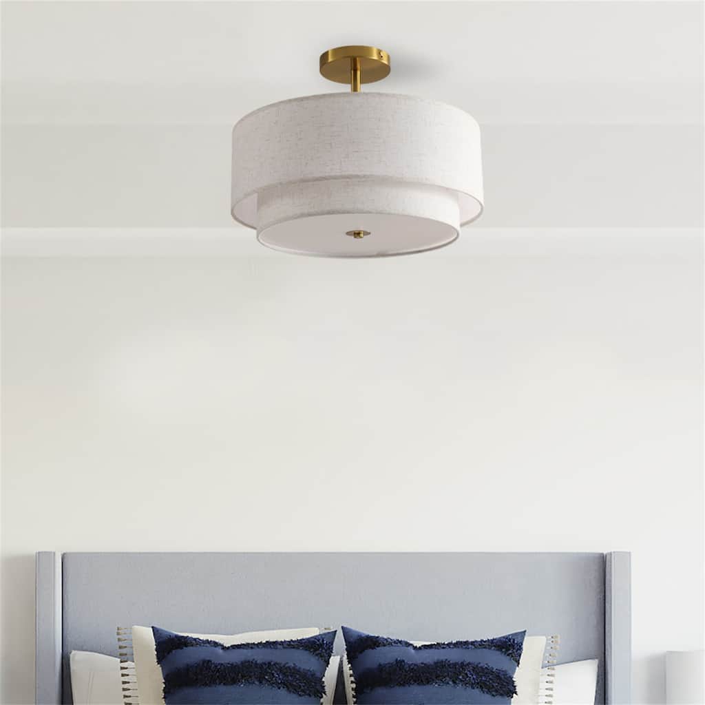 15" Modern Ceiling Light, Fabric Upholstered, Flush-Mount Fixture (Bulb Not Included)