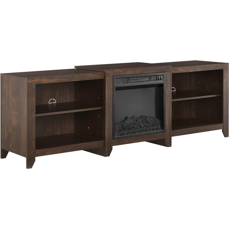 69 in. Freestanding Wood Smart Electric Fireplace TV Stand in Brown for stylish living room consoles