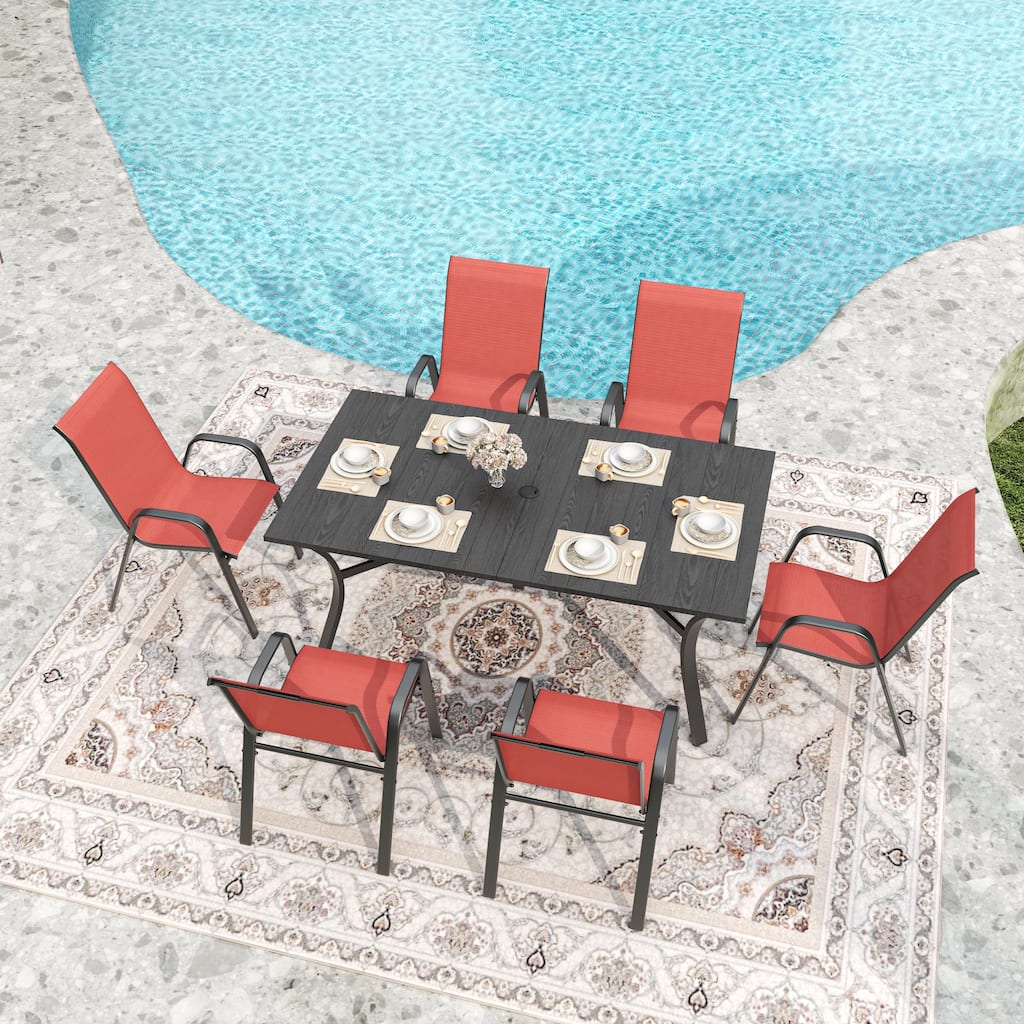 6-Piece Outdoor Dining Chairs Set, Wide Ergonomic Seat, 350lbs Capacity, Waterproof & Rust-Resistant Teslin Fabric Metal Frame