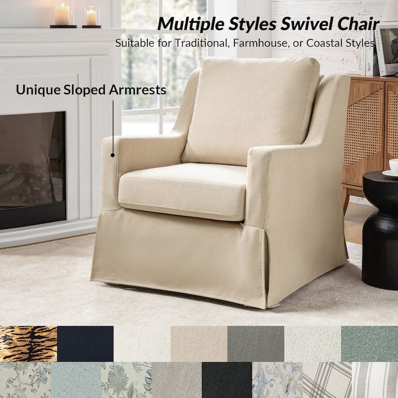 Stan Farmhouse Slipcover Rocking Swivel Chair Set of 2 by HULALA HOME