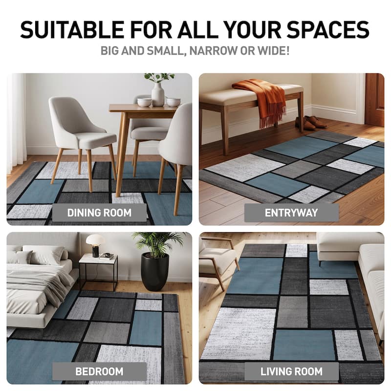 World Rug Gallery Contemporary Modern Boxed Color Block Area Rug