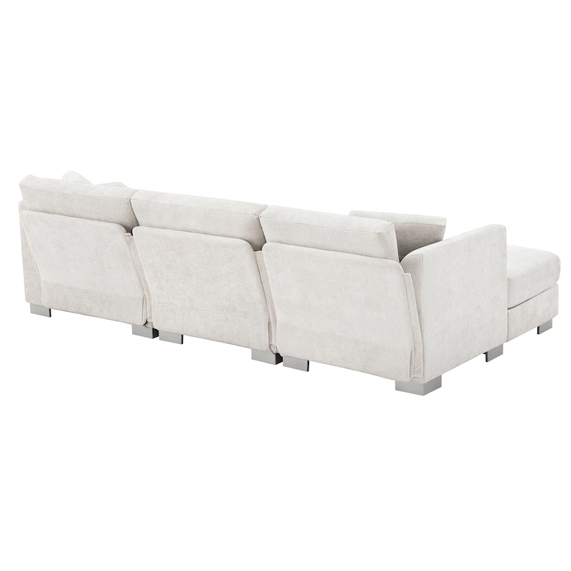 4-seat Chenille Indoor Sectional Sofa with Oversized Chaise
