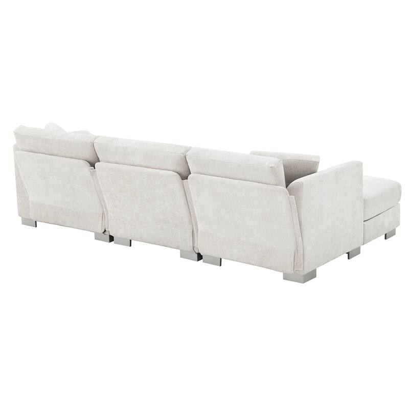 L-Shaped Sectional Sofa with Chaise Lounge, Oversized Chenille Upholstered Sofa, 4 Seater Sofa with 2 Throw Pillows