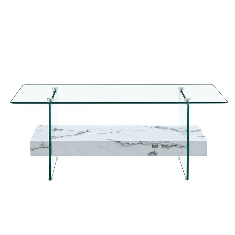 Modern Rectangular 2-Tier Coffee Table Multifunctional Coffee Table with Storage Space and Non-slip Feet, for Living Room