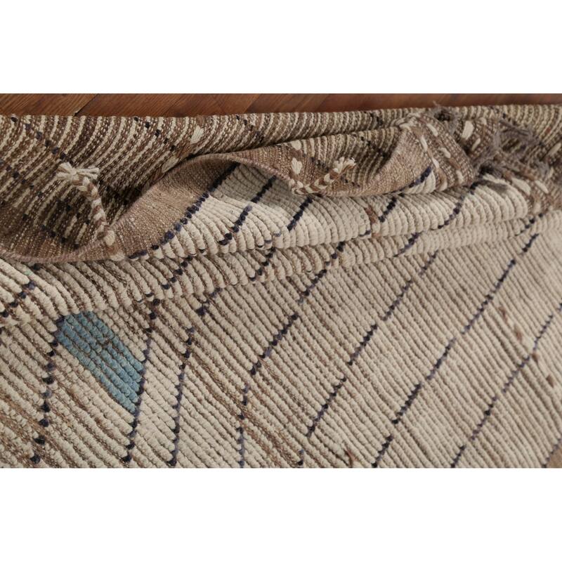 Beige Moroccan Striped Rug Hand-Knotted Wool Carpet - 5'8"x 9'11"