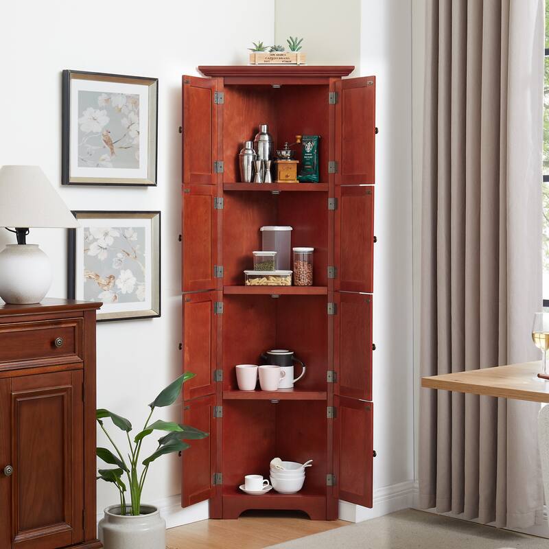 Cherry 8-Door Corner Cabinet Pantry Cabinet Storage Cabinet Sideboard